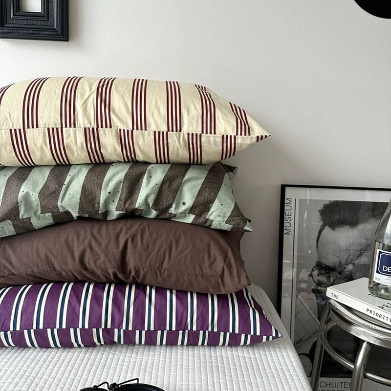 Retro Striped Cotton Pillowcase