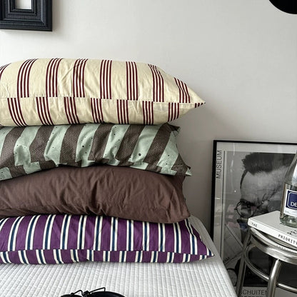 Retro Striped Cotton Pillowcase