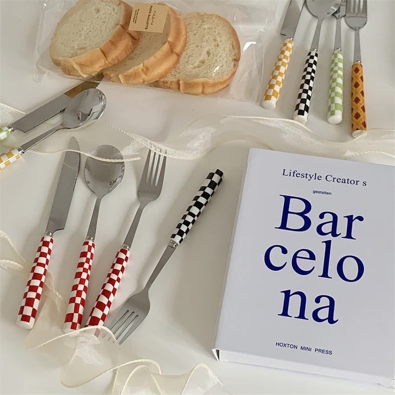 Retro Checkerboard Cutlery Set