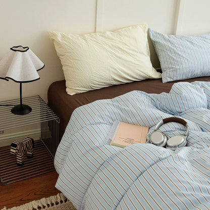Aesthetic Blue & Brown Striped Duvet Cover Set