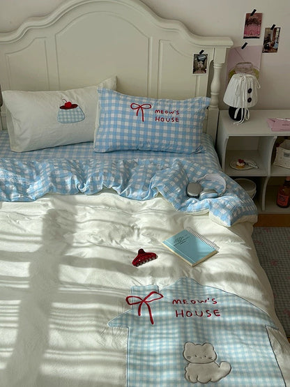 Soft Girl Blue Cat Bedding Set