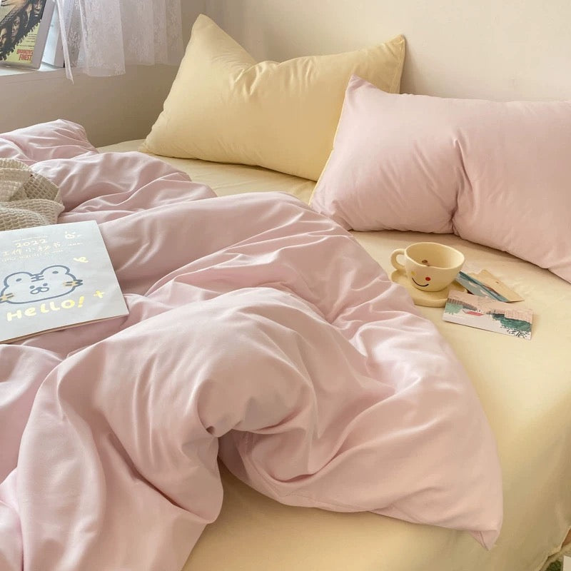 Pastel Pink & Cream Solid Bedding Set YP109