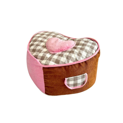 Cozy Plaid Heart Pouf Cushion