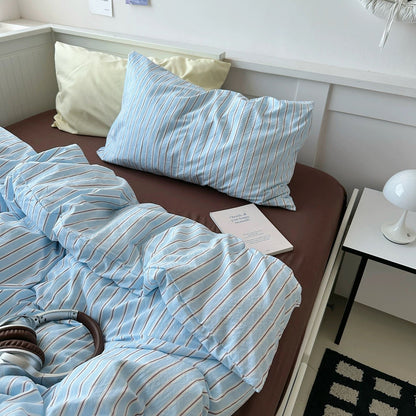 Aesthetic Blue & Brown Striped Duvet Cover Set