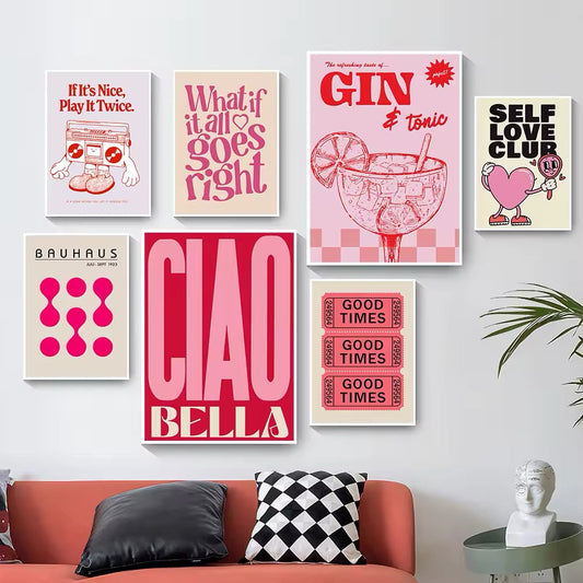 Póster vintage de lona rosa